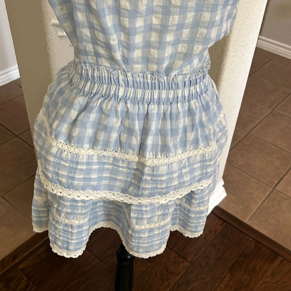 Day+Moon blue & white gingham checkered lace ruffles tiered mini skirt Size M - Picture 10 of 17